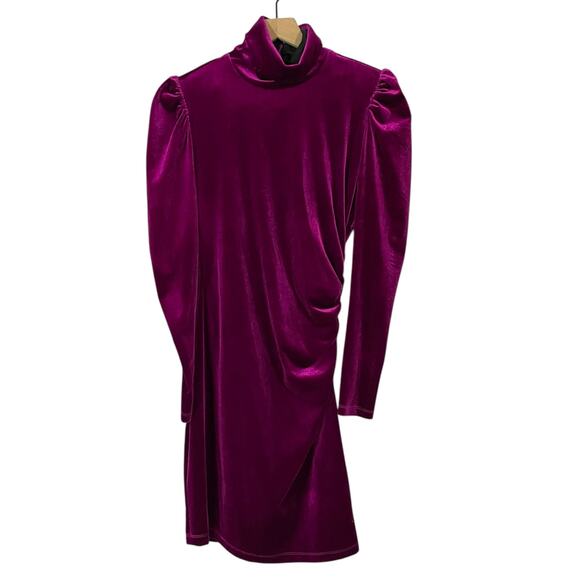 NWT Pam & Gela Velvet Shirred Dress - Fuchsia - Medium - Picture 3 of 16